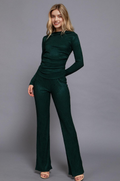 , 0818 Long Sleeve Draped Top & Waist Band Flare Pants 2PC Set SI-2