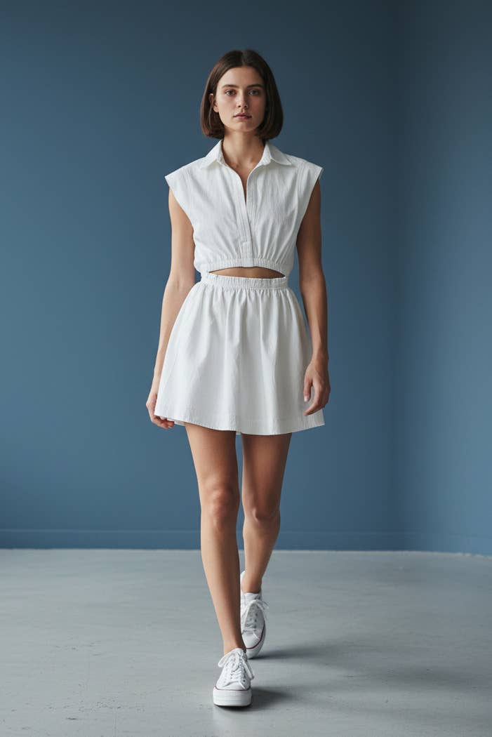 ID4255 | Cutout Front Woven Solid Mini Dress
