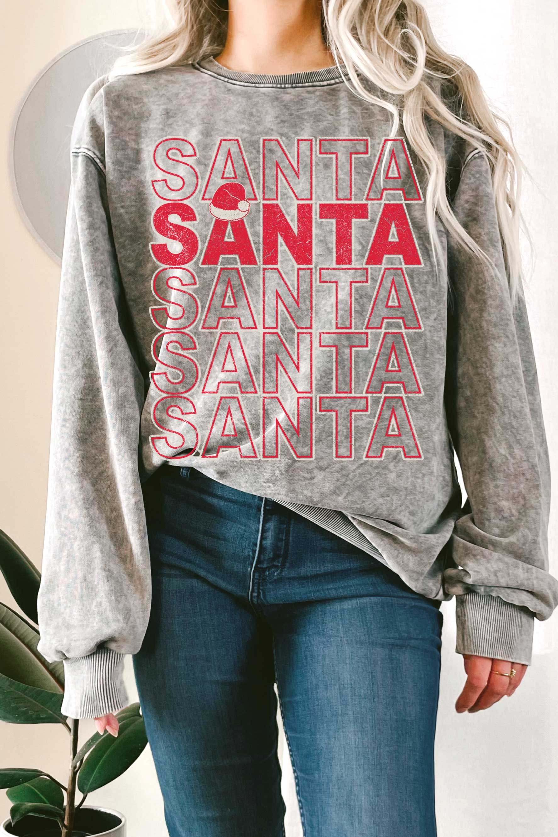 Santa Hat Mineral Graphic Terry Sweatshirts