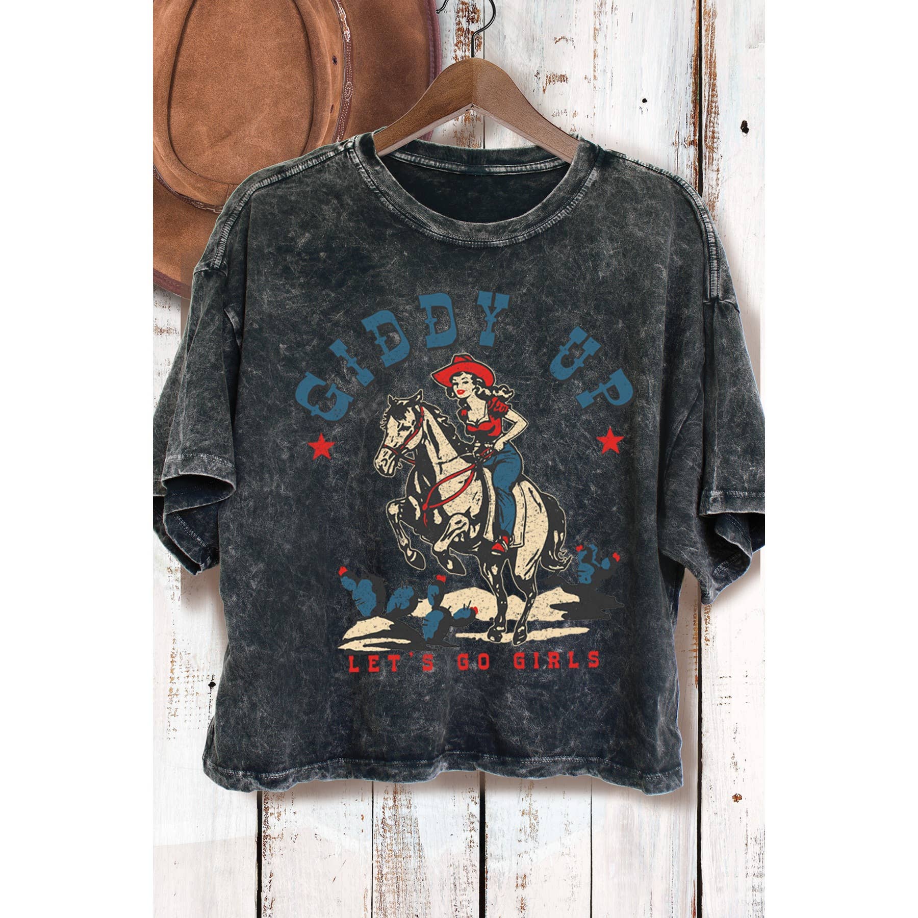 Giddy Up Cow Girls - Mineral Wash Cropped Top