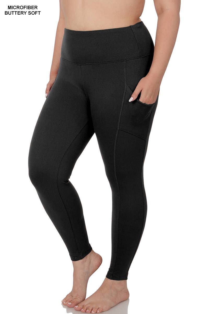 ...0815 Plus Brushed Microfiber Wide Waistband Leggings w/ Pockets S