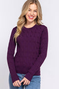 ....SI-24992 Fitted Long Slv Round Neck Cable Sweater