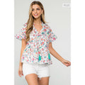 /Size Xl/ Flower Print Tiered Tassel Tie Top