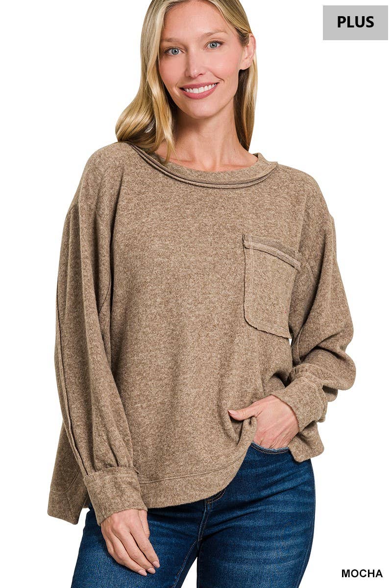 ....SI-27123 Plus Brushed Hacci Hi Low Round Neck Sweater