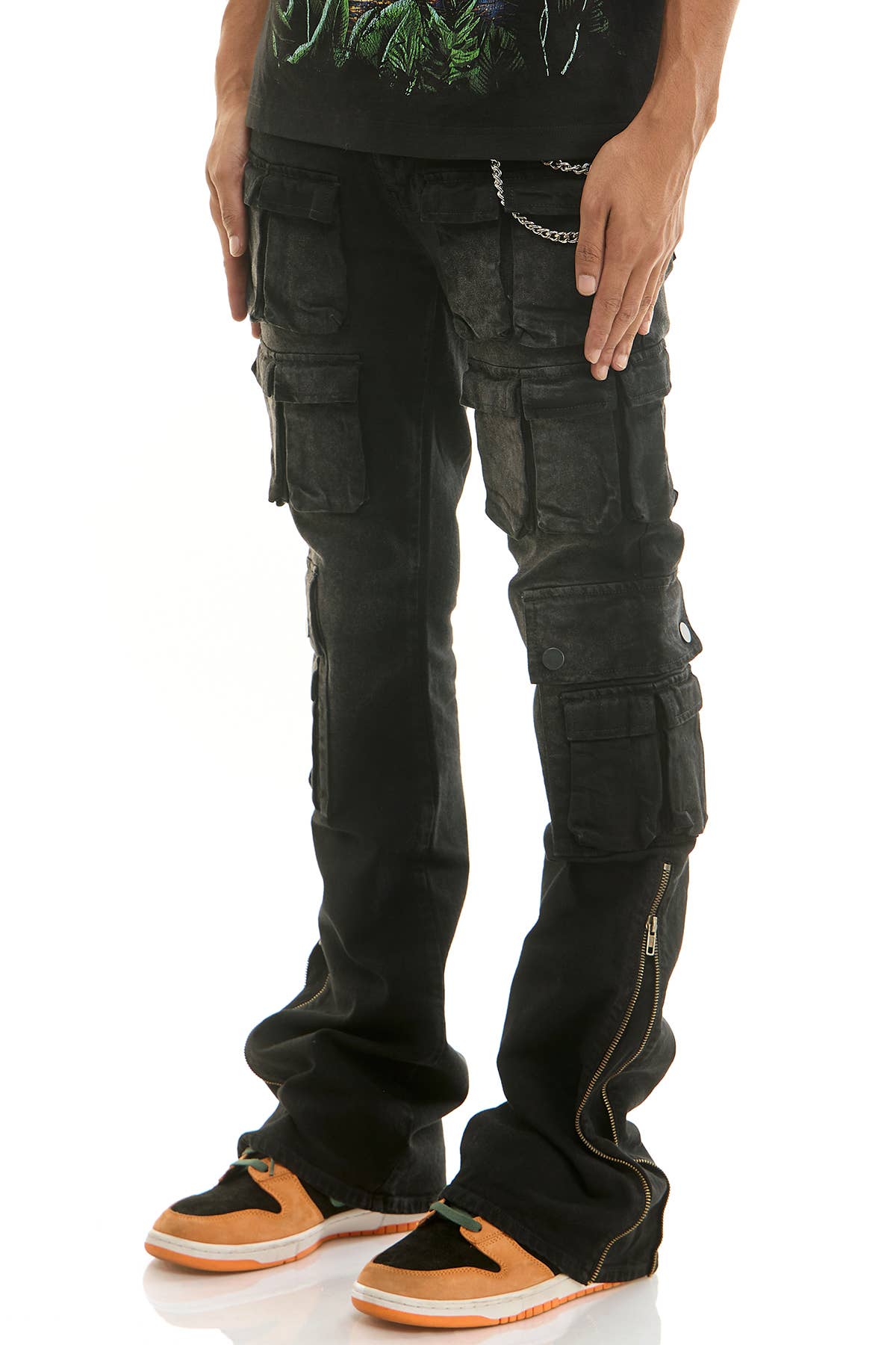 Multi Cargo Zipper Flare Jeans