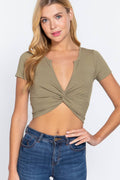 @SI-22881 Fitted Short Slv Twisted Heavy Rib Crop Top