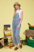 Washed Denim Spaghetti Strap Waist Tie Overalls