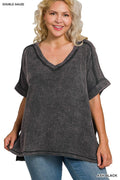 1209 Plus Acid Washed Double Gauze Cuffed Sleeve Raw Hem Tee SI-2