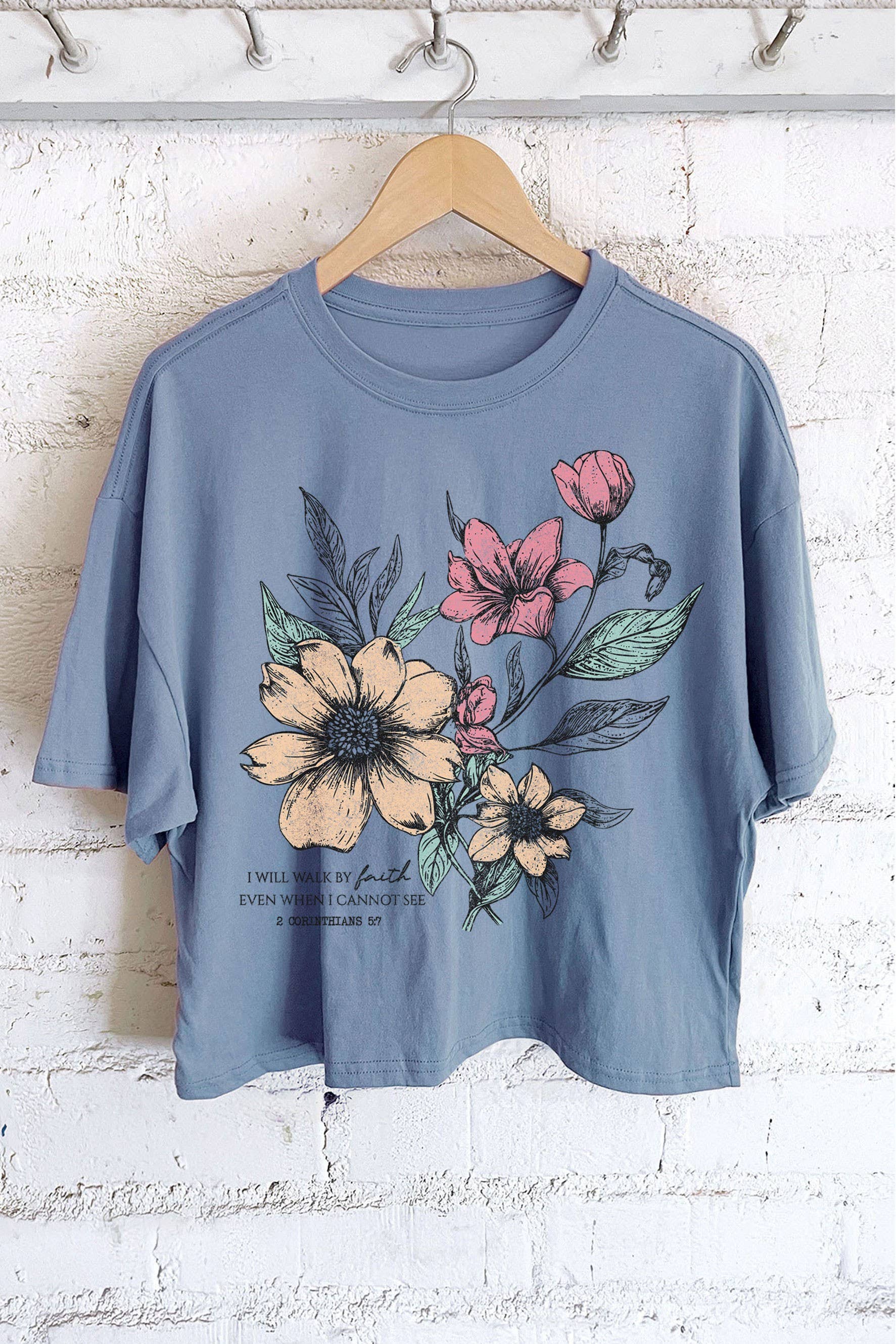 I Will Walk Faith Flower Graphic Long Crop Top