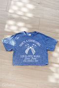 She's A Good Girl Cropped Mineral Graphic Top