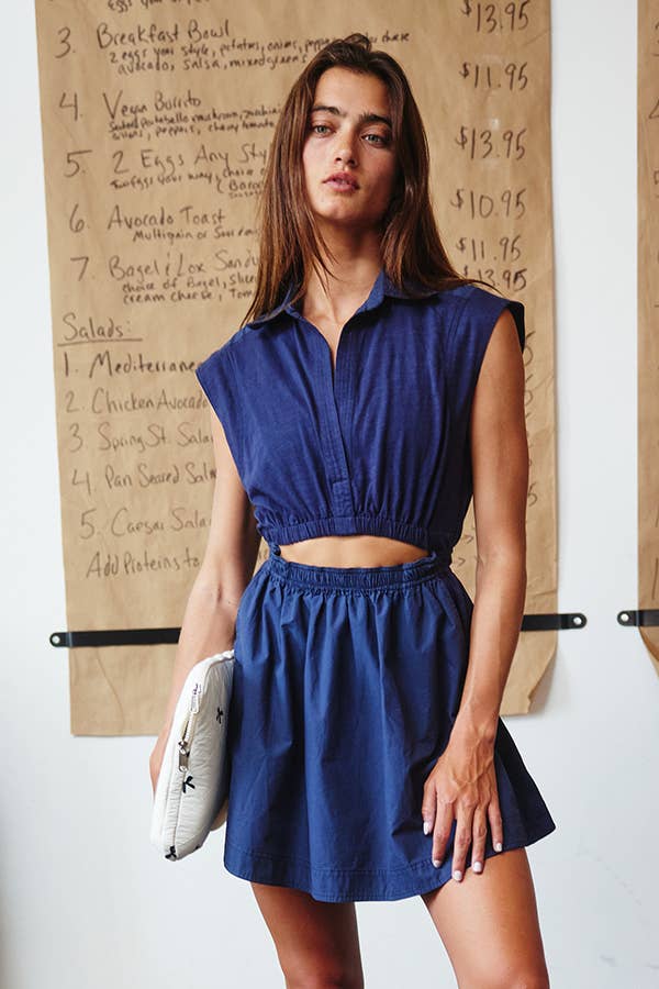 ID4255 Short-Sleeve Cutout Front Solid Mini Dress