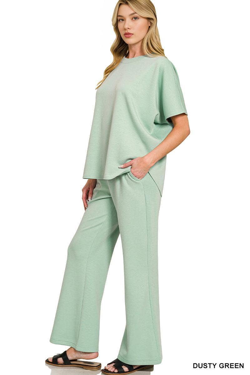 ..0325 Scuba Curbed Hem Top & Pants Set SI-28948