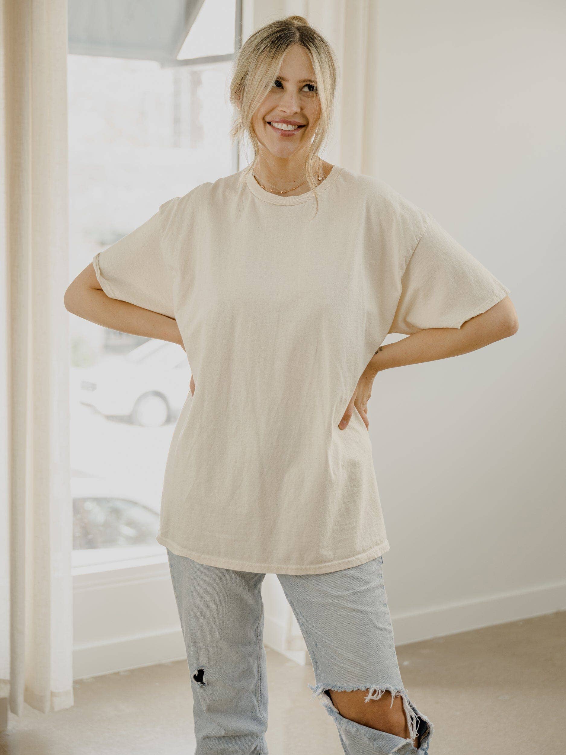 LivyLu Off White Blank Thrifted Tee