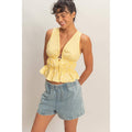 Striped Tie Front Peplum Sleeveless Top