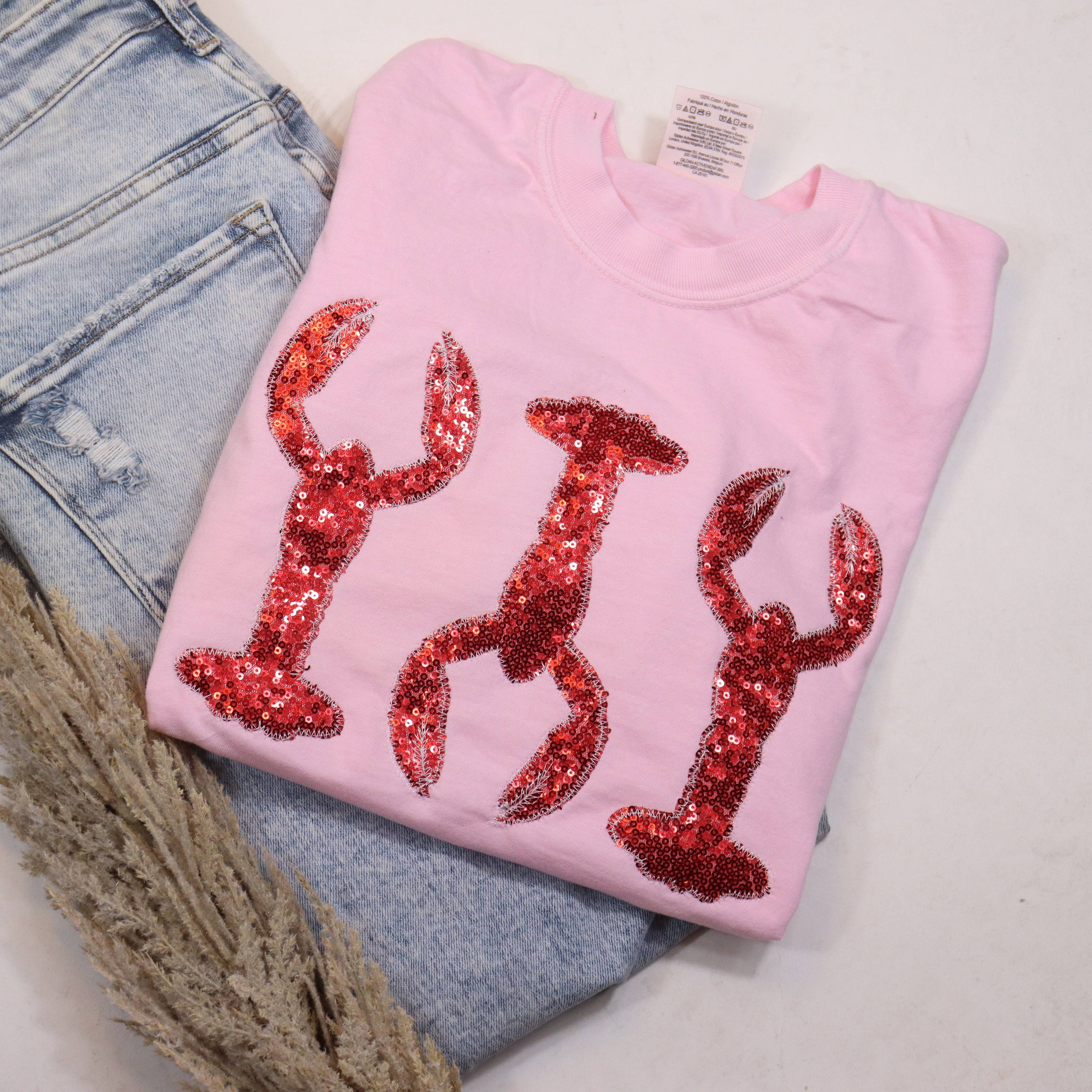 Pink Crawfish Real Sequins Short Sleeve