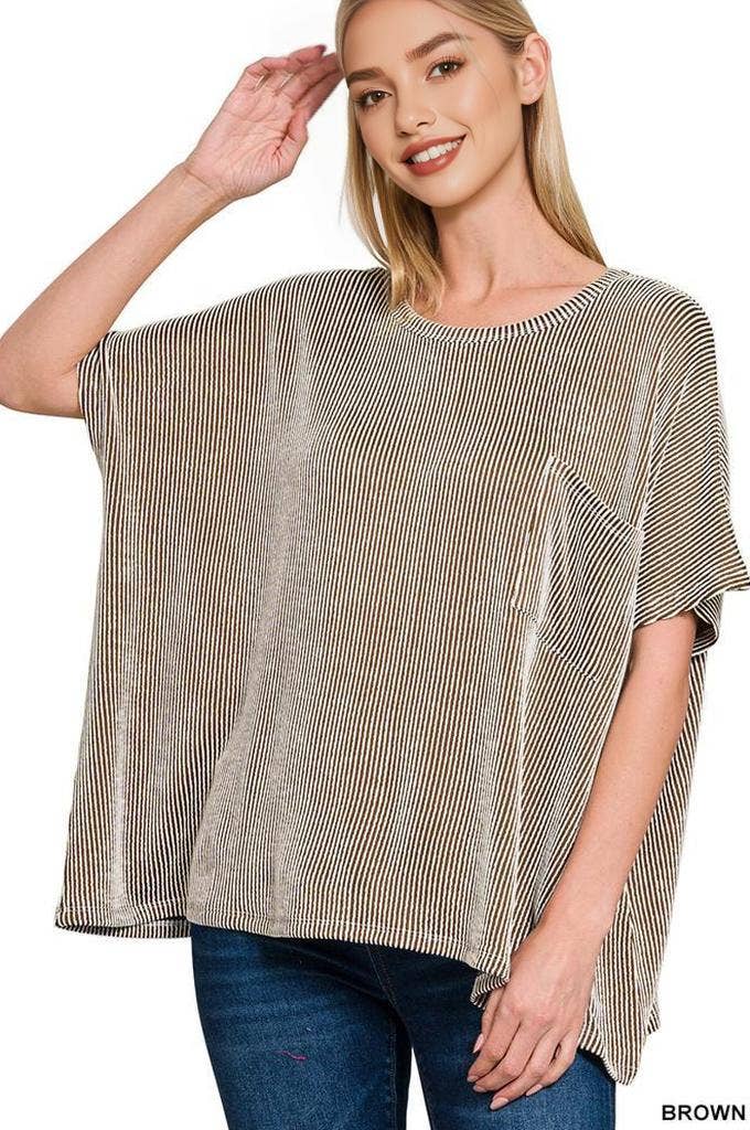 `.Corded Rib Oversized Short Sleeve Top