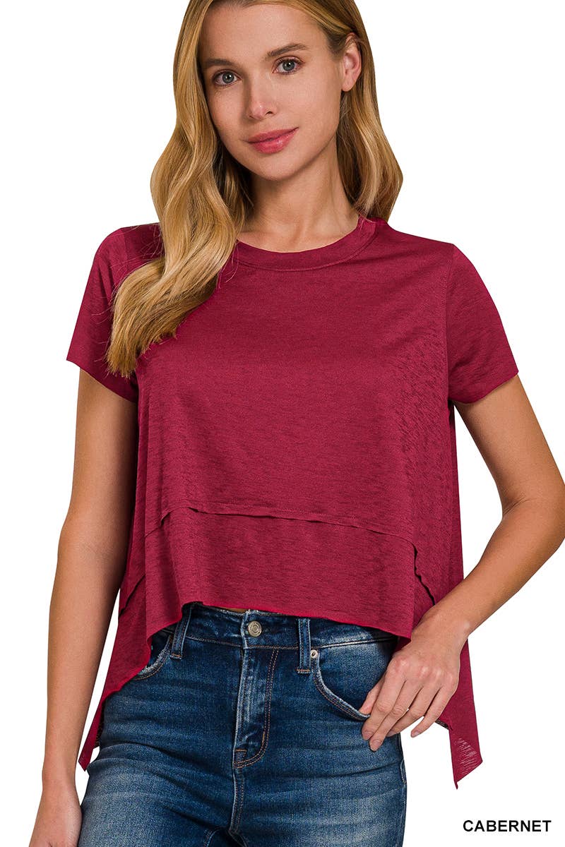 0812 Shark Bite Side Slit Short Sleeve Top SI-26318