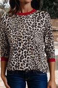 Leopard Print Contrast Trim Round Neck Top (S-Xl)