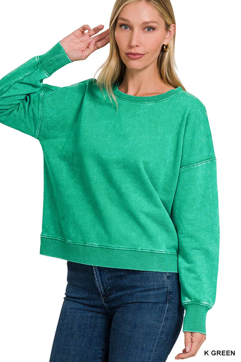 , SI-25090 French Terry Acid Wash Boat Neck Pullover