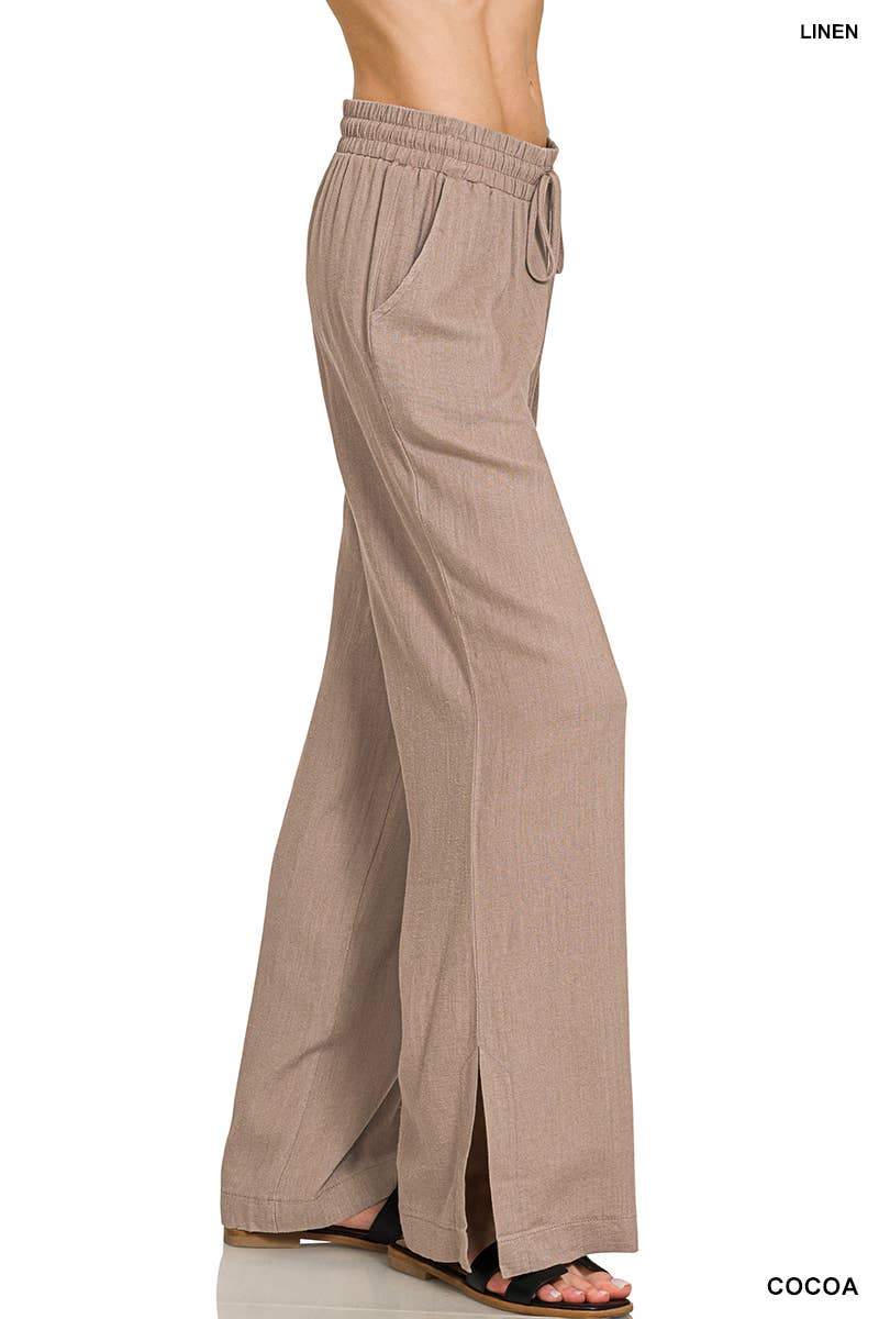 ..SI-28075 Linen Drawstring Pants w/ Side Slits