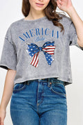 American Babe Flag Bow Mineral Graphic Long Crop Top