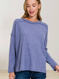 '..._ SI-27161 Brushed Ribbed Hacci Hi Low Sweater