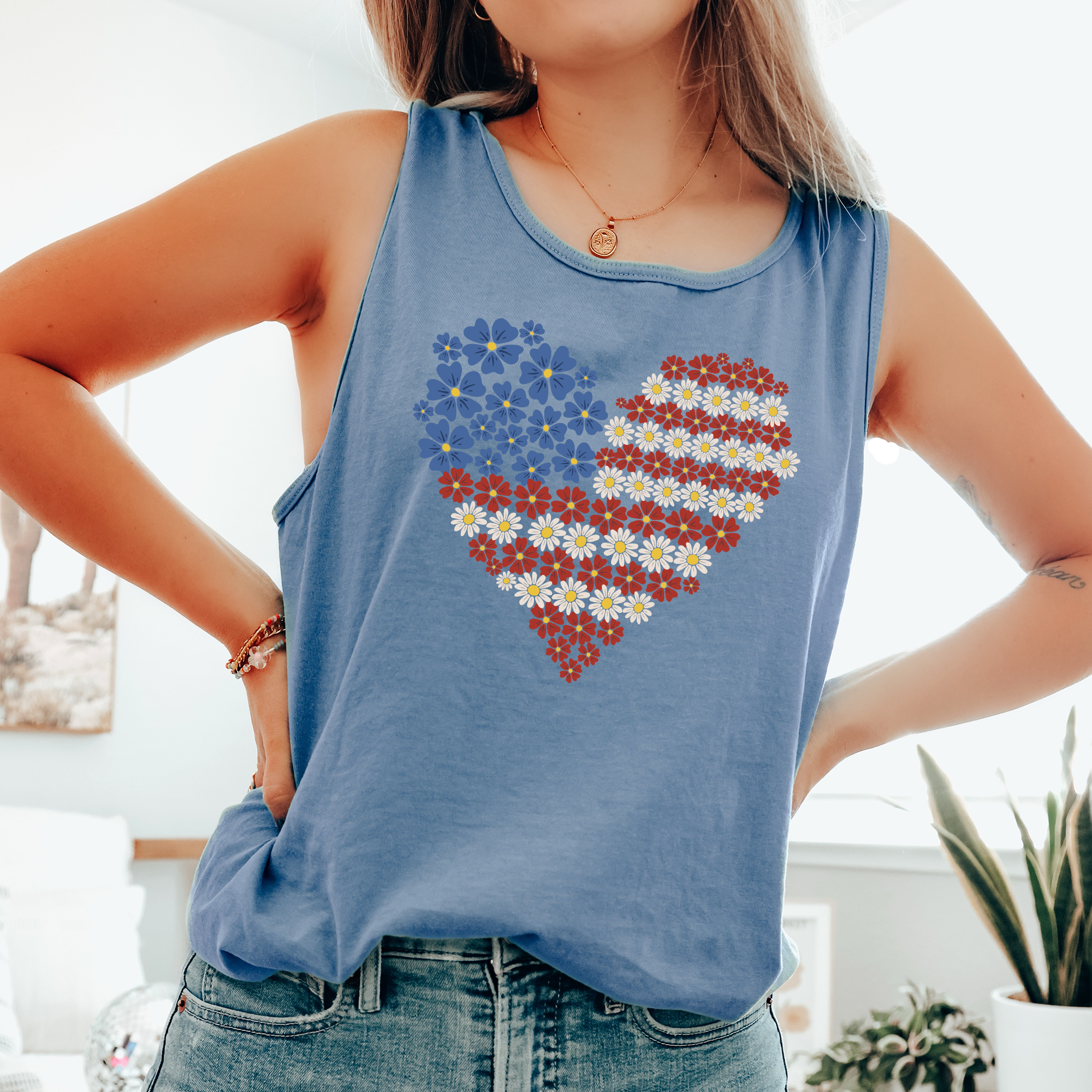 American Flag Heart, Fourth of July, America USA Tank Top
