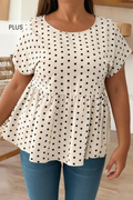 Plus Size Polka Dot Print Button Back Detail Babydoll Blouse