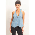 Denim Back Tie Halter Vest