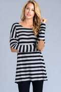 ..SI-7683 Long Sleeve Brushed Stripe Tunic with Elbow Patches
