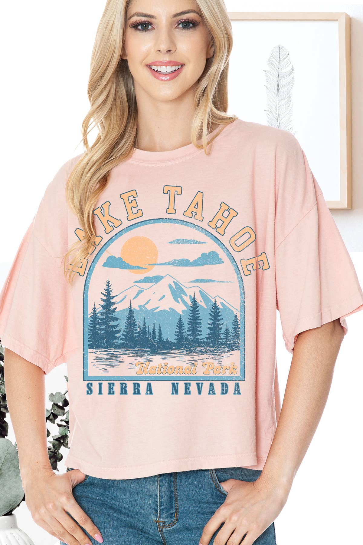 Women Lake Tahoe Graphic Print Short Crop Top