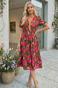 Plus Floral Print Split Neck Ruffle Hem Maxi Dress (S-4X)