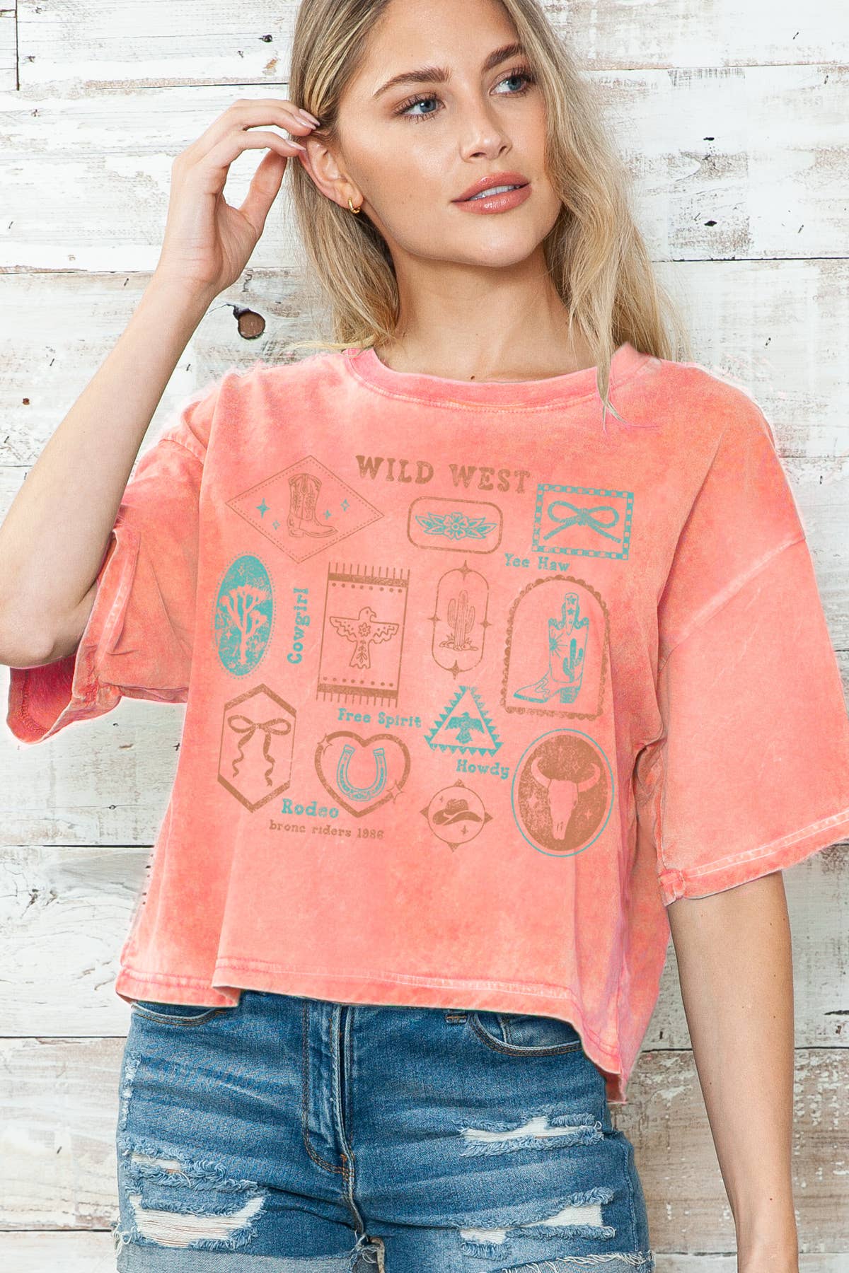 Women Wild West Graphic Print Mineral Crop Top