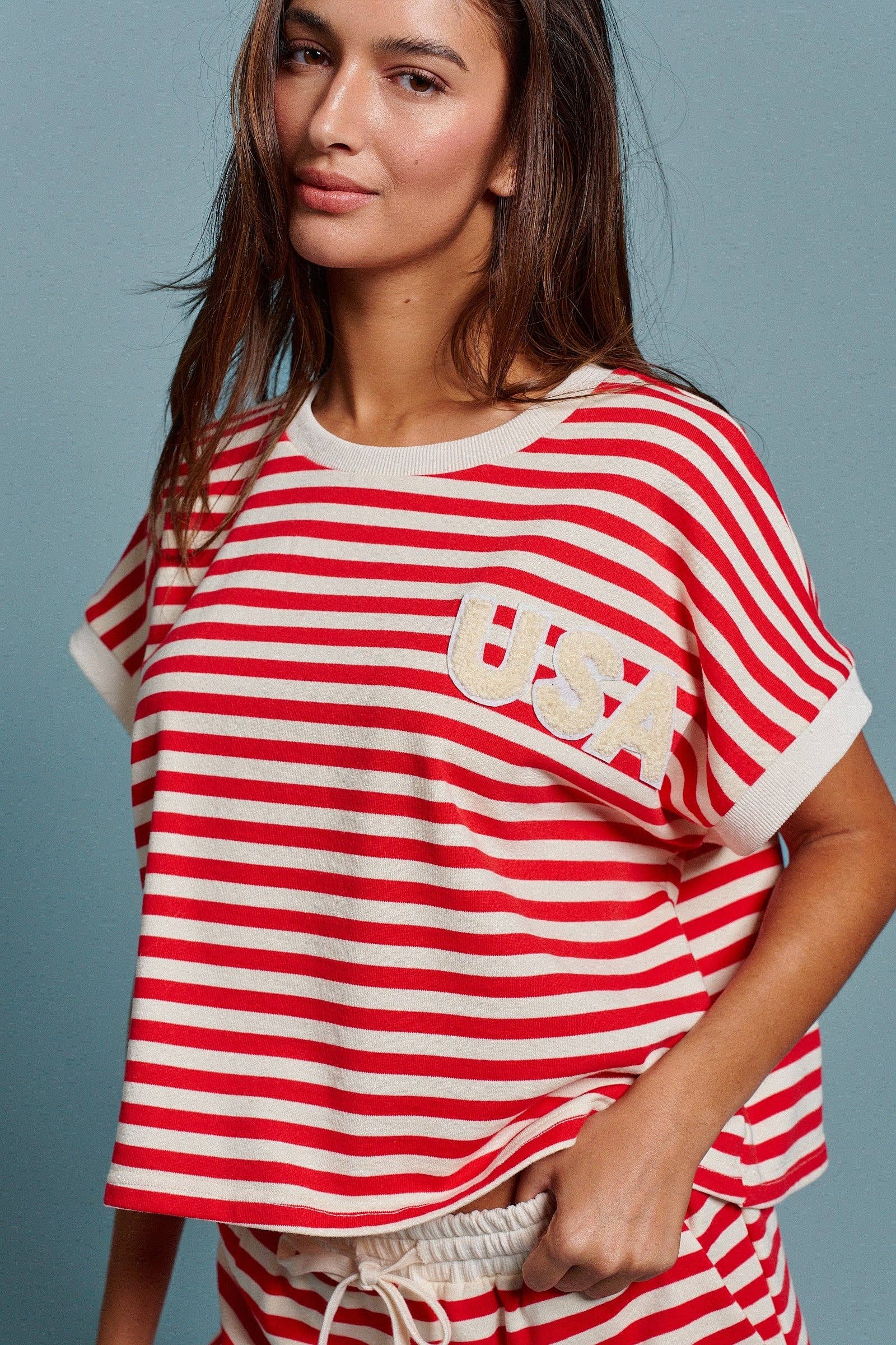 USA Striped French Terry Knit Tee