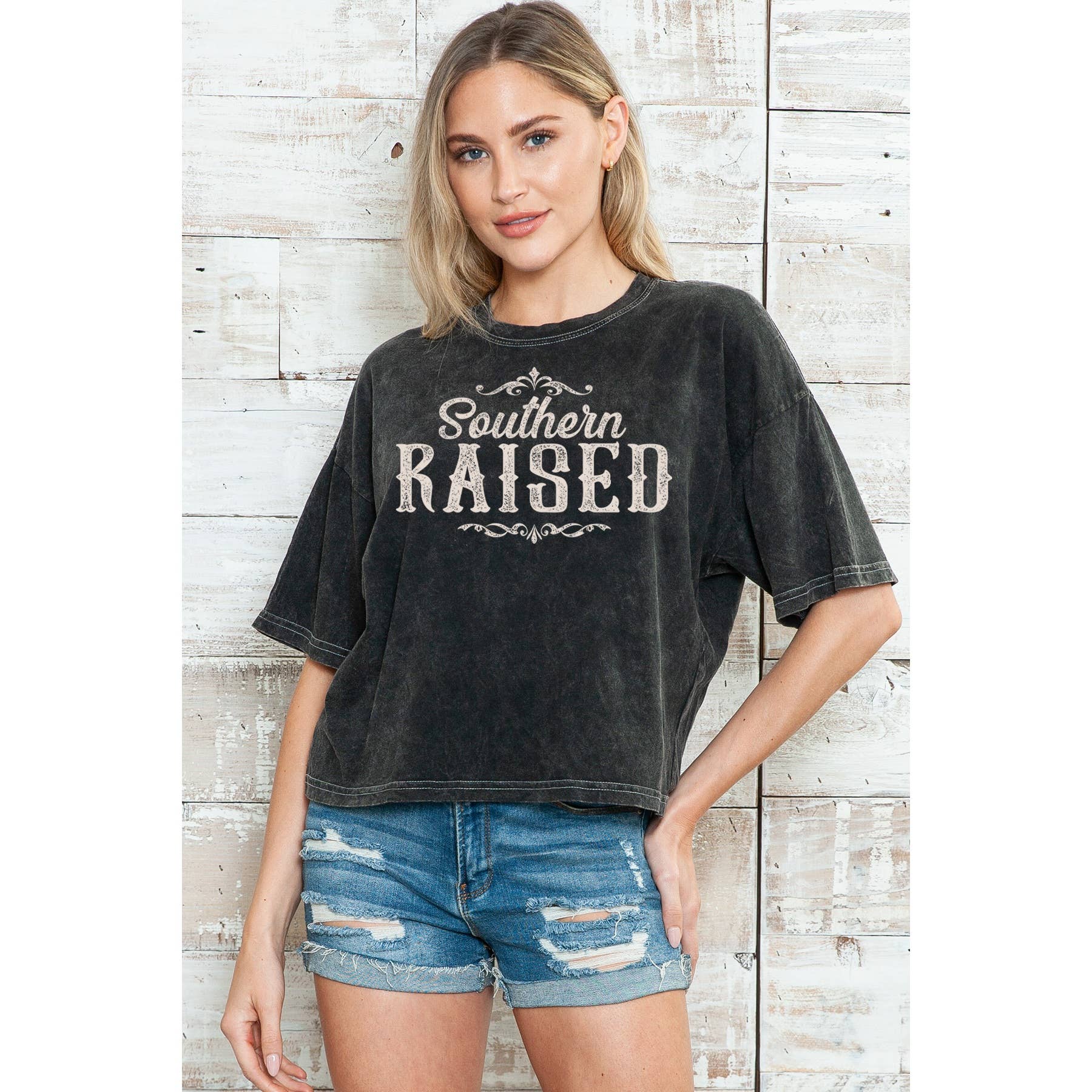 Southern Raised- Mineral Wash Cropped Top