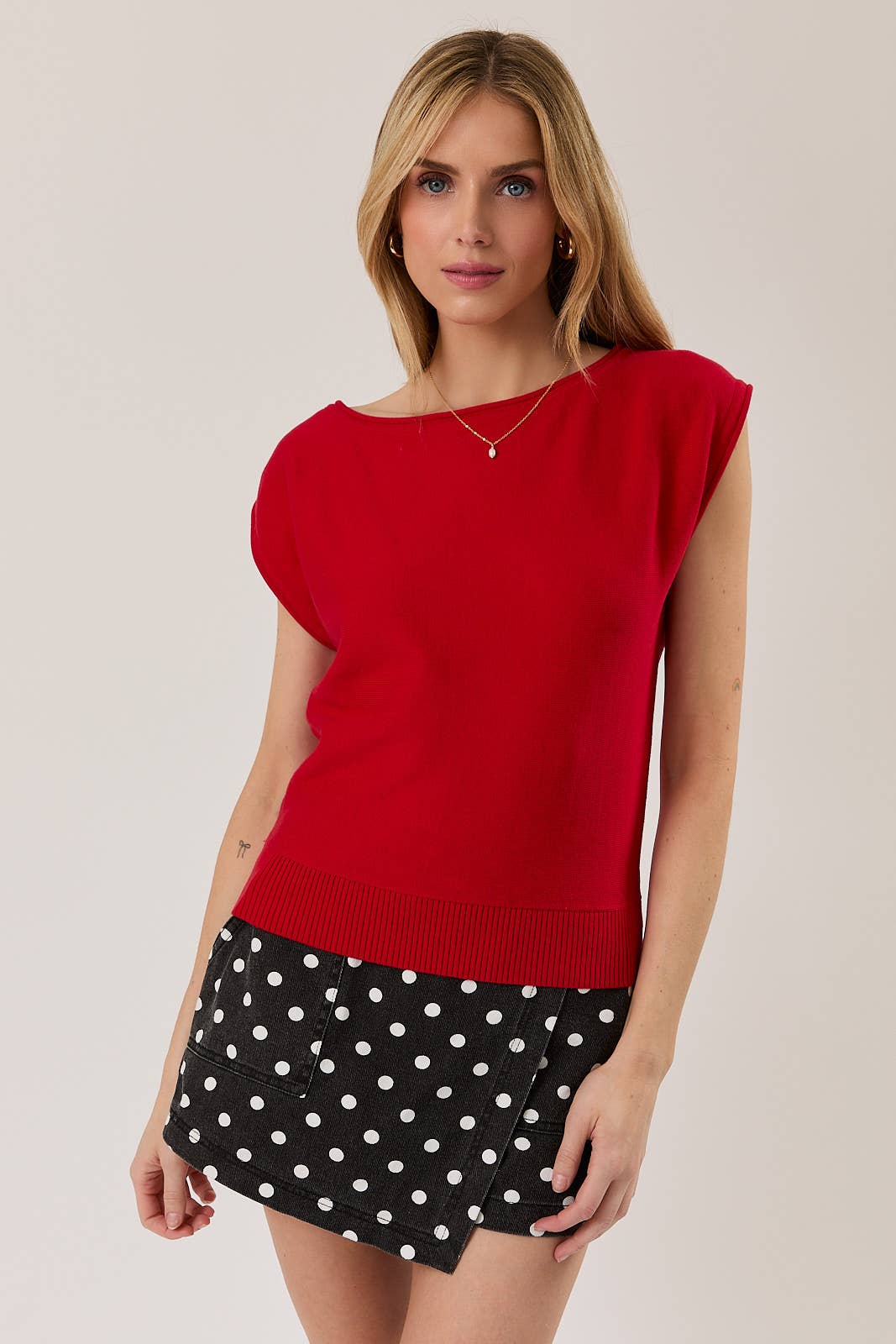 Boat Neck Wide Shoulder Knit Top