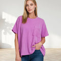 ',,_ Corded Rib  Short Sleeve Front Pocket Top