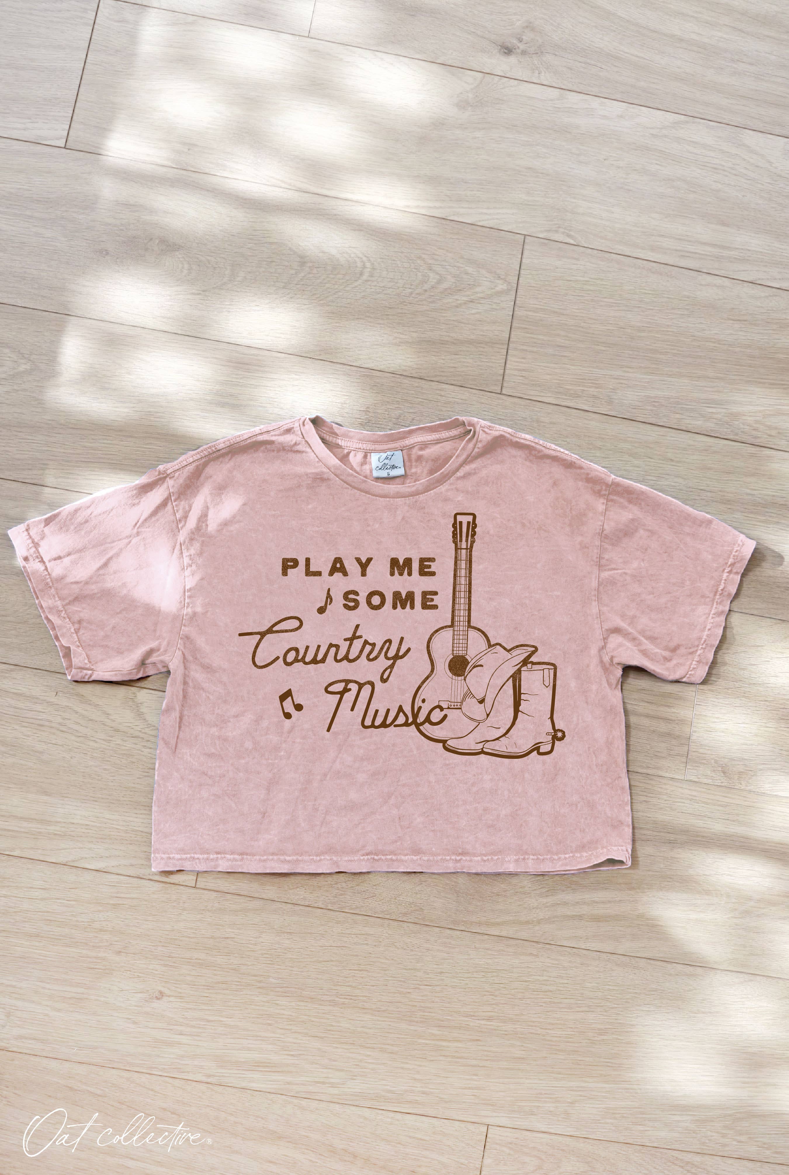 Play Me Some Country Music Cropped Mineral Graphic Top