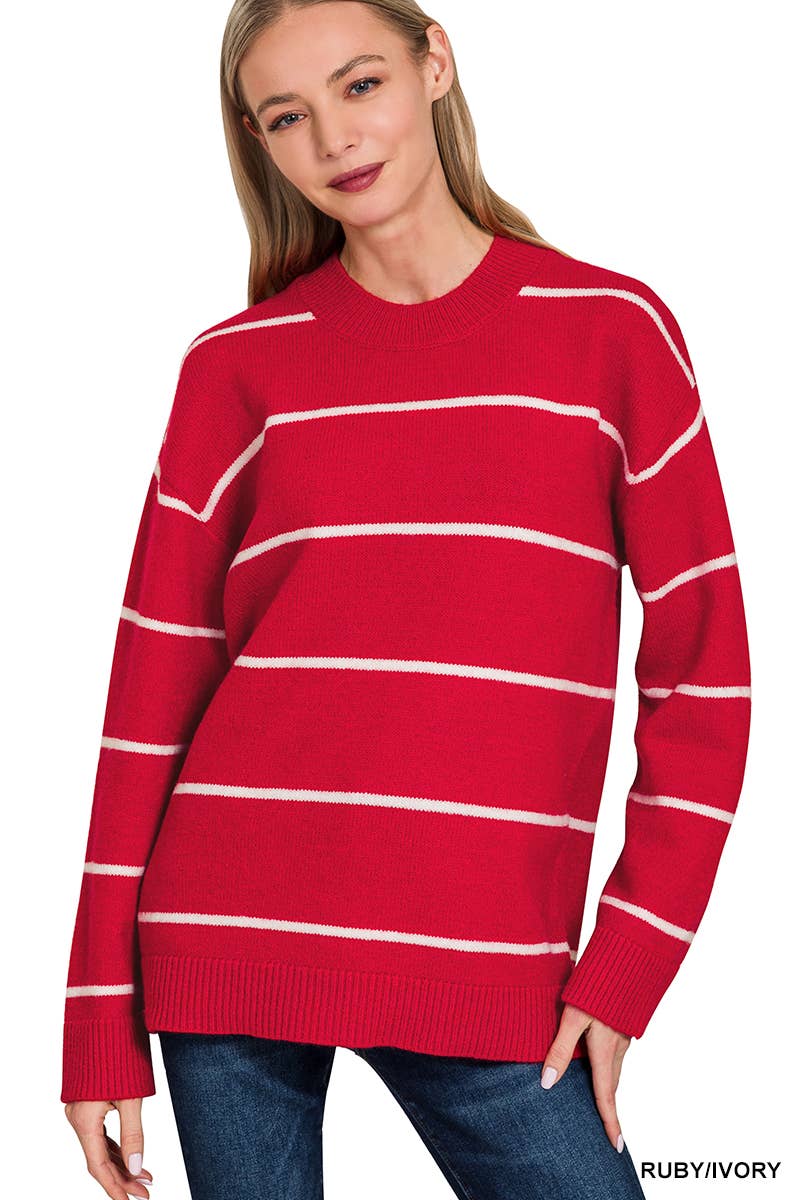 1015 Round Neck Stripe Sweater SI-28396