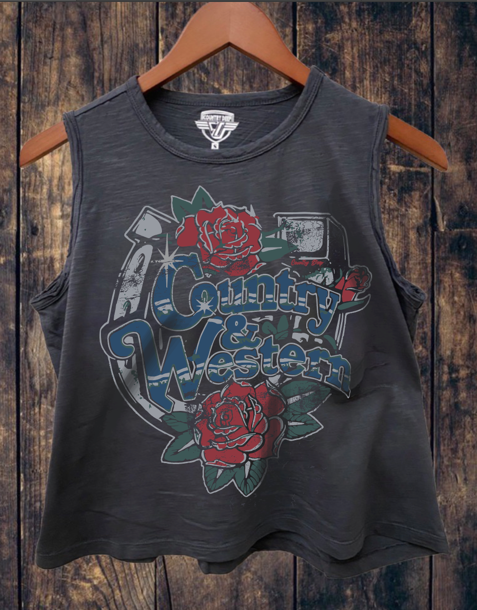 Country & Western Horseshoe Muscle Crop Top