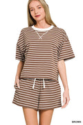 ...0113 Striped Round Neck Tee & Shorts Set SI-29346