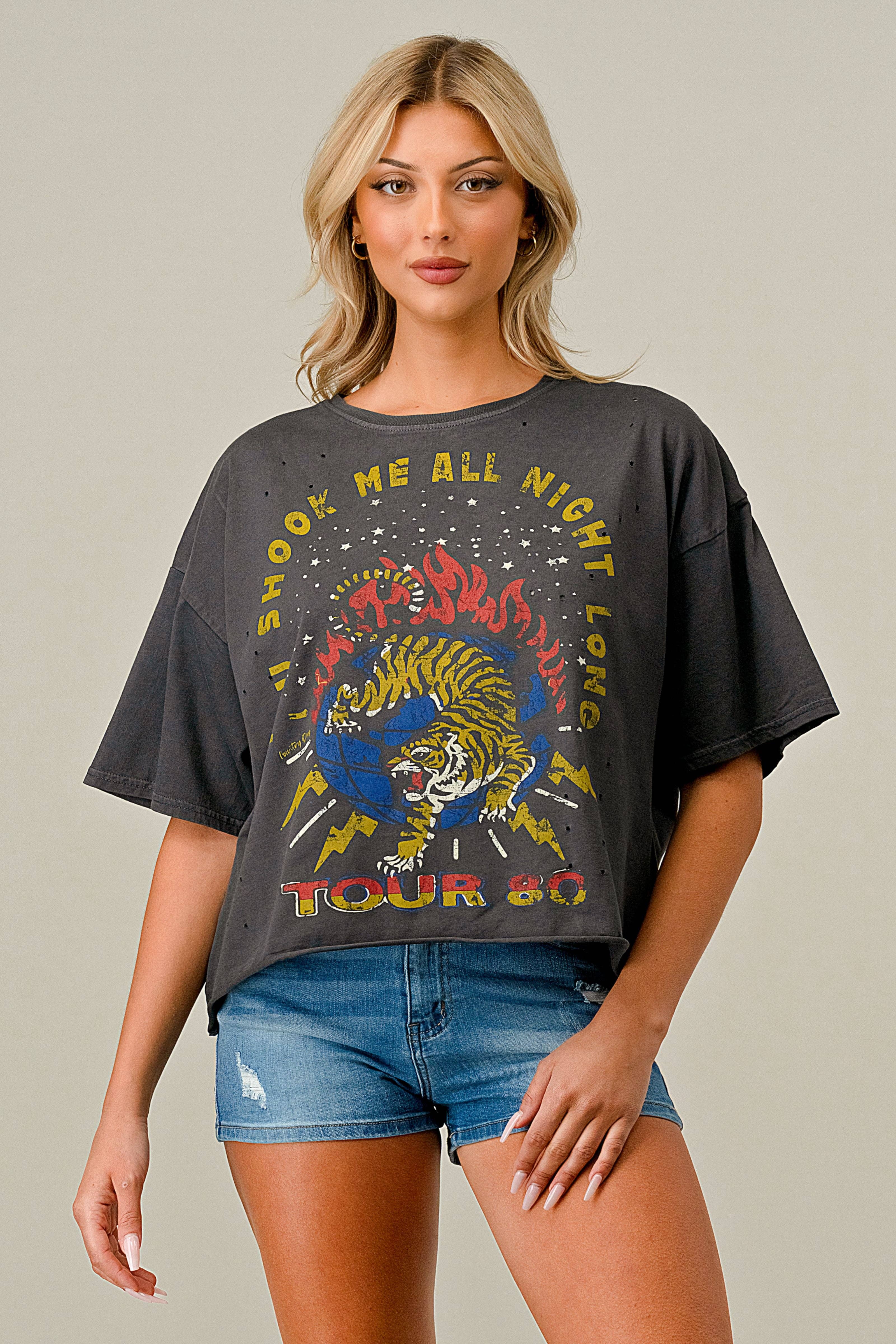 You Shook Me Oversized 1980's  Distressed Cropped  T- Shirt