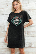 Women Wild West Graphic Print Mineral Wash Dress