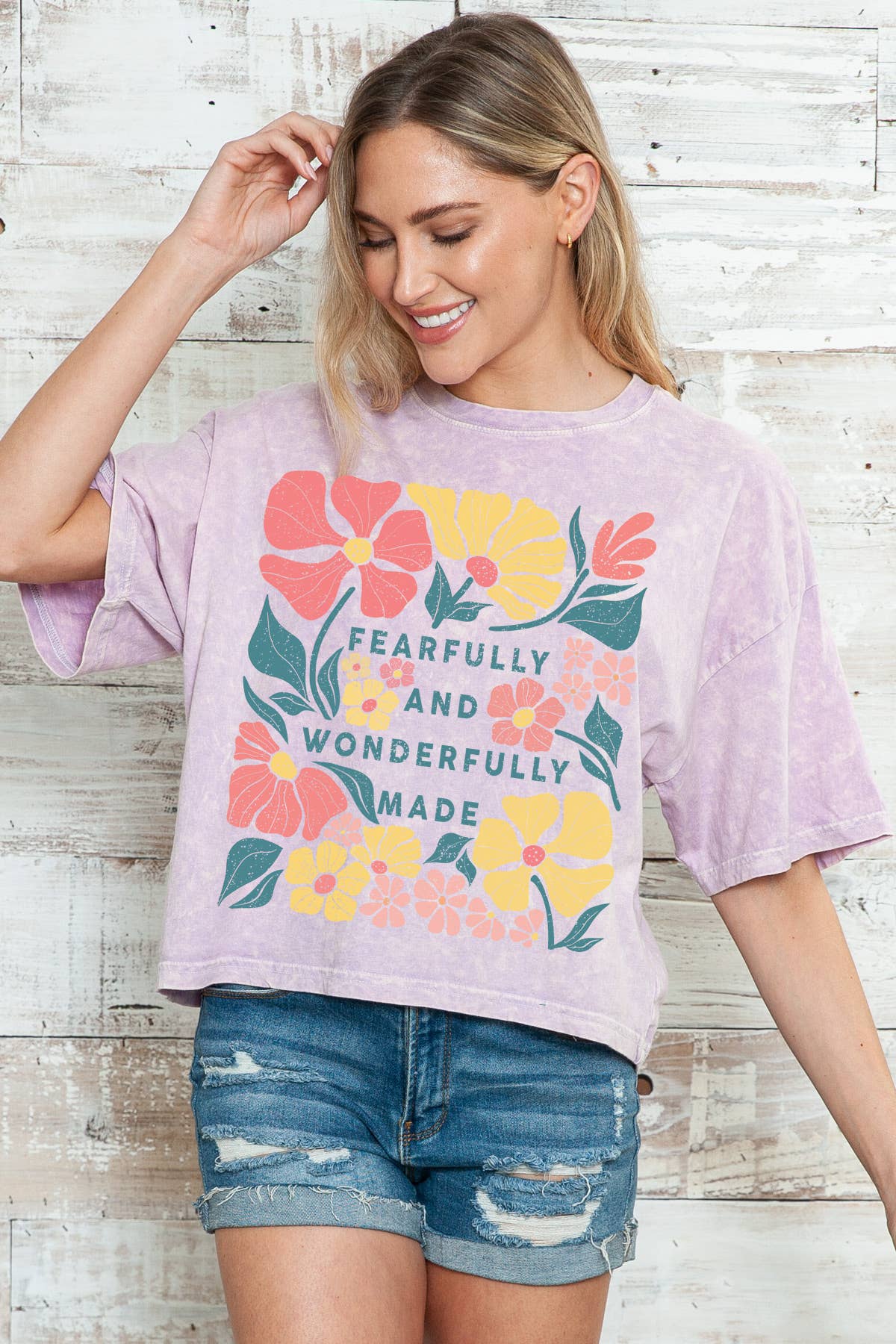 Women Floral Graphic Print Mineral Wash Crop Top