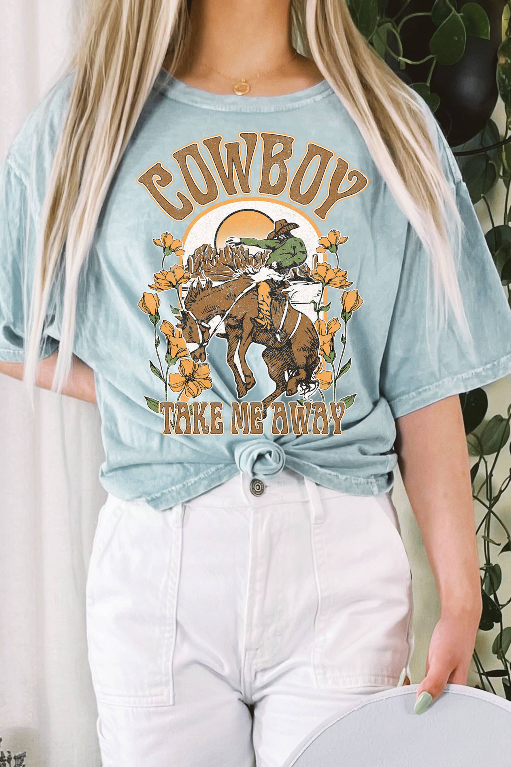 Cowboy Take Me Away Graphic Mineral Long Crop Top