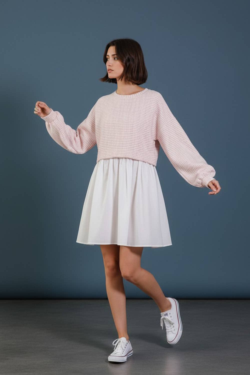 D4152B  Stripe Top Contrast Poplin Mini Dress