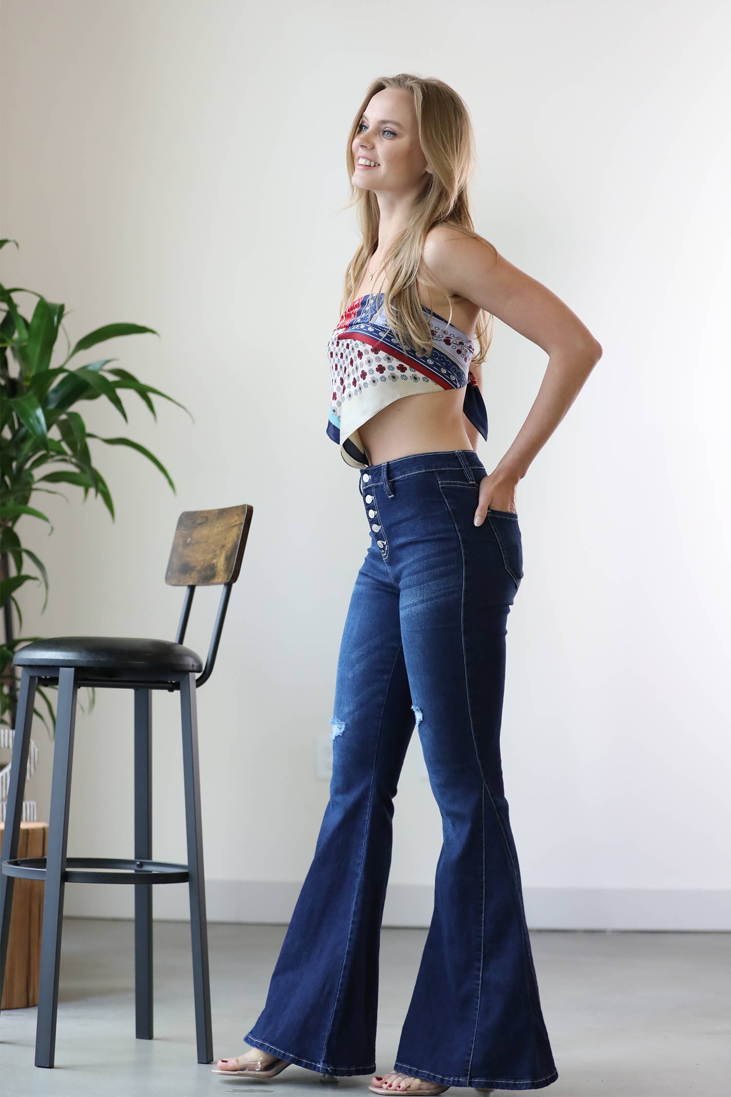 ...SC133171 Junior Gigi Exposed Buttons Flare with Side Panel