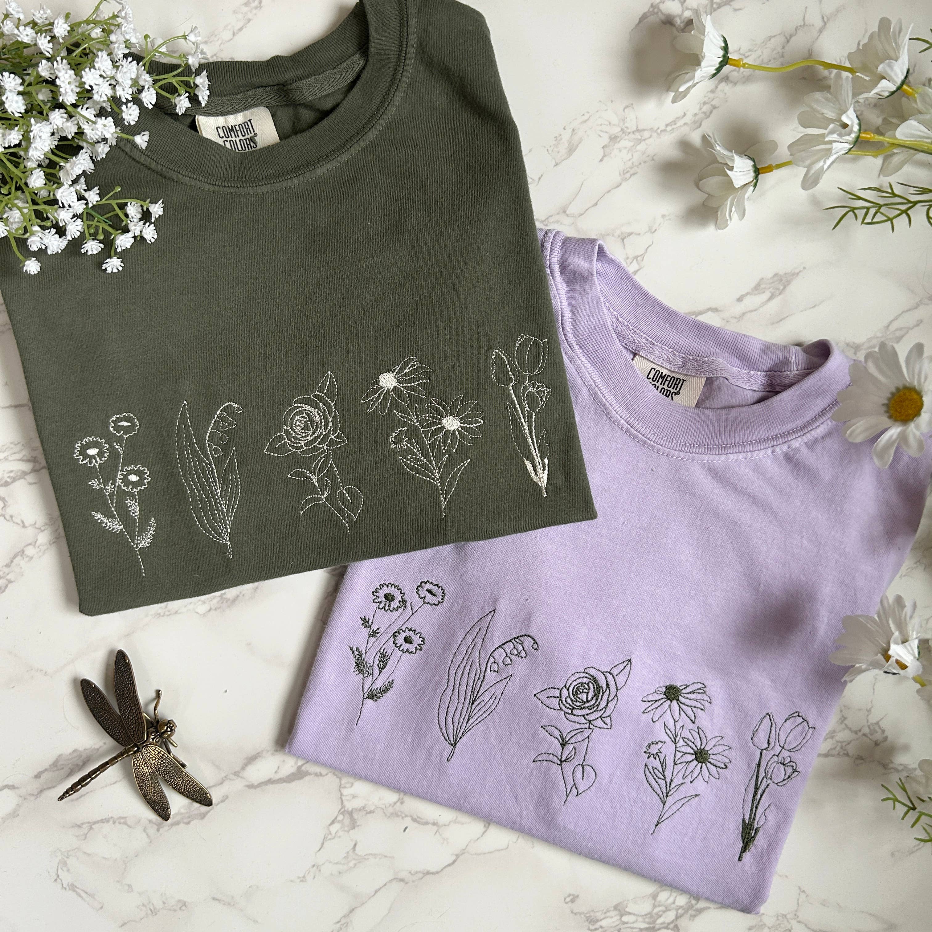 Embroidered Wildflower Spring Outdoorsy Plant Tshirt