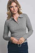 .0807 Cable Knit Polo Sweater Top SI-28322