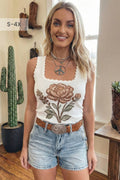 Floral Western Scalloped Square Neck Sweater Vest (S-4X)